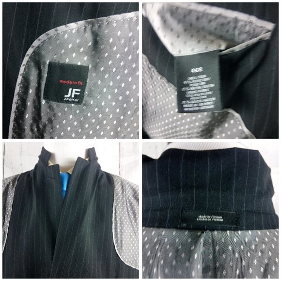 JF. J.Ferrar Modern Fit 46R 3 Button Charcoal Striped 2pc Suit - Picture 9 of 16
